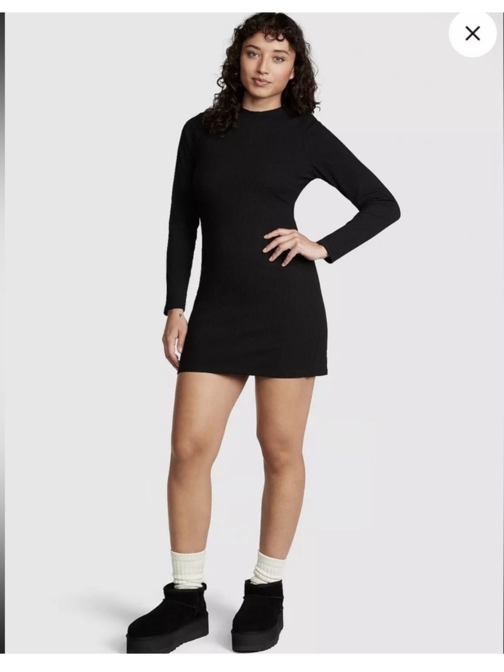 🦋 PINK Victoria's Secret stretch cotton black long sleeve mock-neck dress